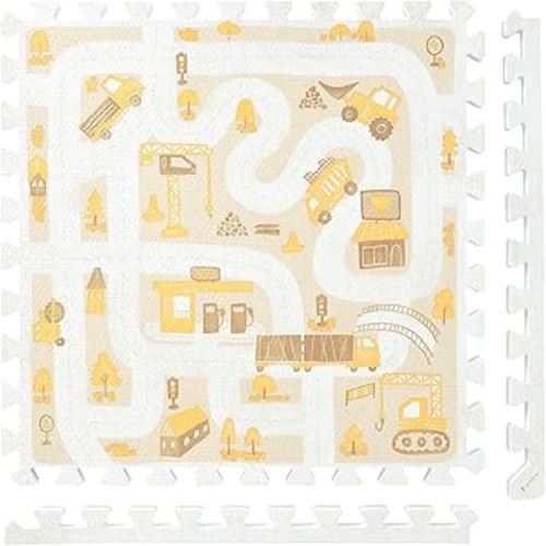 Premium Exercise & Baby Foam Play Mats - Stylish & Large Non-Toxic Odorless Floor Mat - 6 Tiles - Spacious 6ft x 4ft - Peel-Resistant Reinforced Ver.- Soft Thick, Waterproof - Warm Beige