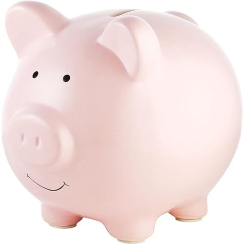 Pearhead Large Ceramic Piggy Bank, Ideal for Boys and Girls, Kids Money and Coin Bank, Perfect Baby Boy Nursery Décor, Great Gift and Newborn Keepsake, Light Pink