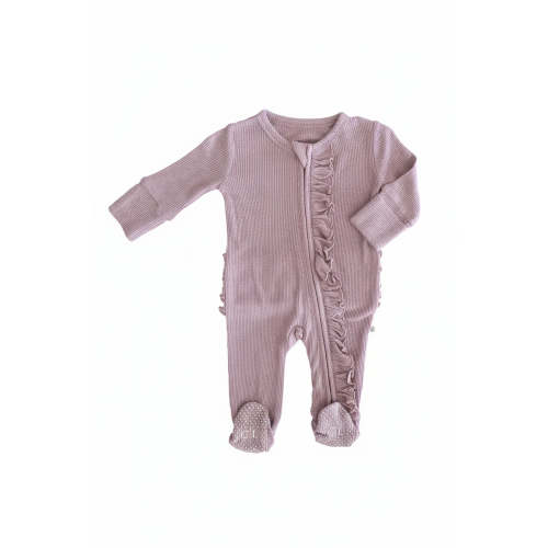Embroidered Bamboo Waffle Zipper Ruffle Footies in In Bloom | Caden Lane
