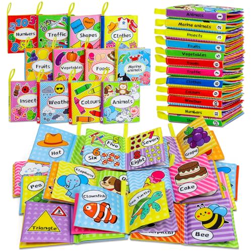 OKOOKO Soft Baby Books 12PCS Soft Cloth Books Bath Books Crinkle Washable Non-Toxic Early Education Preschool Learning Toy for Newborns Babies Infants Toddlers Kids