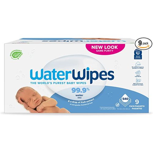 WaterWipes Biodegradable Original Baby Wipes, 99.9% Water Based Wipes, Unscented & Hypoallergenic for Sensitive Skin, 540 Count (9 packs), Packaging May Vary - 60 Count (Pack of 9)