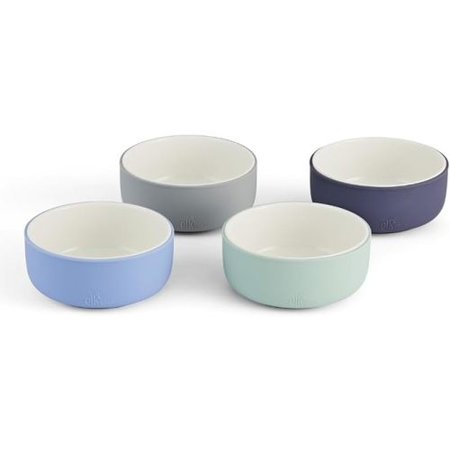 Elk and Friends Kids Porcelain Bowls with Silicone Sleeves | Suitable for Babies/Toddlers | Microwave & Dishwasher Safe | Non Slip Dinnerware | Snack Dishes | 4 Pack