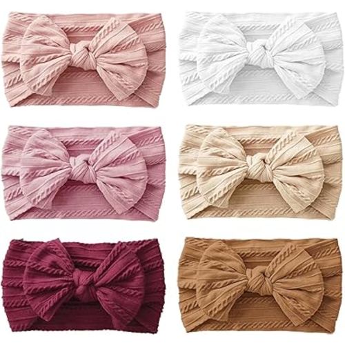 6PCS Baby Headbands, Girls Headbands with Bows, Soft Stretchy Nylon Hair Bands Hair Accessories for Newborn Infant Toddler