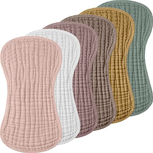 6 Pieces Muslin Burp Cloths for Baby Burp Cloth Multi Colors Muslin Washcloths Diapers 6 Absorbent Layers Newborn Face Towels for Baby Boy Girl Unisex, 9 x 20 Inch (Novel Colors)