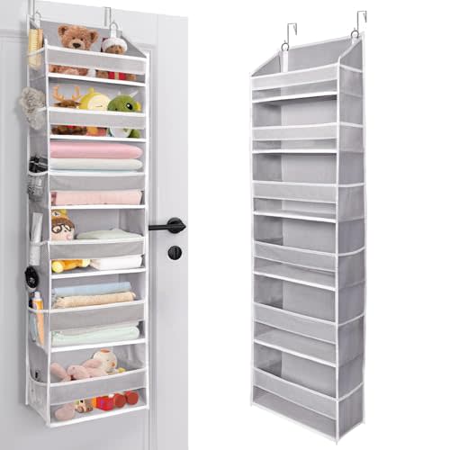 ULG Over The Door Organizer with 6 Large Pockets 12 Side Pockets, 50lbs Weight Capacity Door Hanging Organizer for Bedroom, Bathroom, Pantry, Nursery Storage, Gray