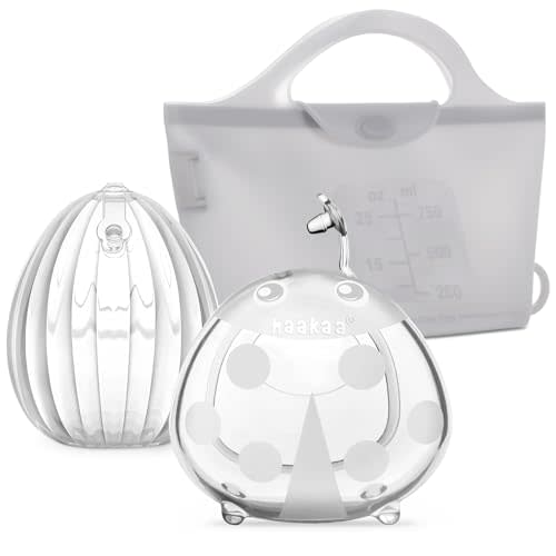 haakaa Milk Collector Set - 75ml Shell Pump, 75ml Milk Collector & 750ml Steriliser Bag - Hands-Free Wearable Breast Pump, Passive Silicone Milk Catcher for Breastfeeding Mom