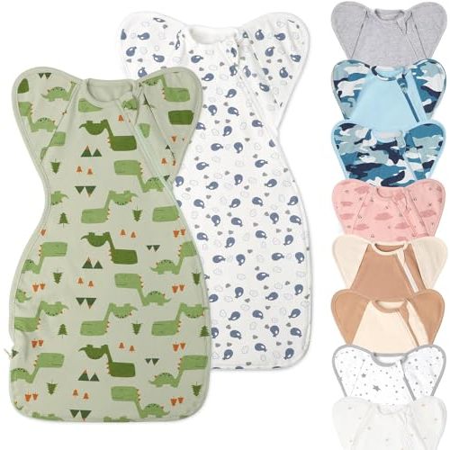Knirose Swaddle Blanket Sleep Sack with Arms Up Design 2 Packs, Hands Up Sleeping Sack 3-Way Transitions to Arms-Free Wearable Sleeping Bag for Newborn Baby Boys Girls Snug Fit Calms Startle Reflex