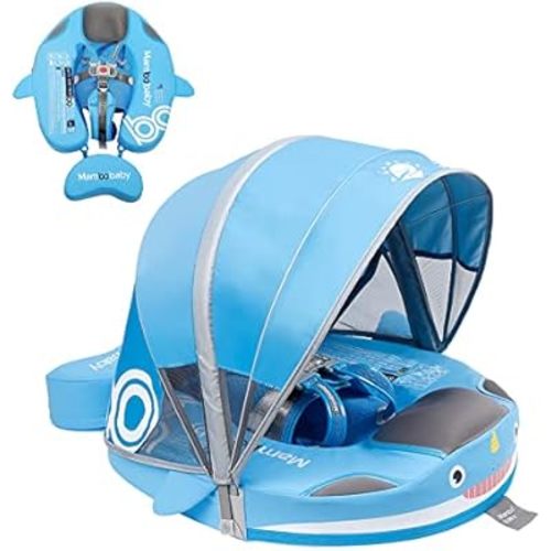 Mambobaby Floats with Canopy &Tail, Non-Inflatable Baby Float for Pool Add Tail Avoid Flip Swim Trainer Baby Floats for Toddler Boys Girls