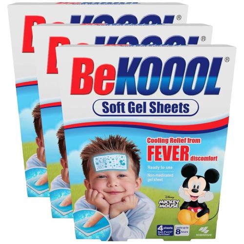 BEKOOOL Immediate Cooling Fever Reducing Soft Gel Sheets for Kids - 4 Count, White (00101) (Pack of 3)