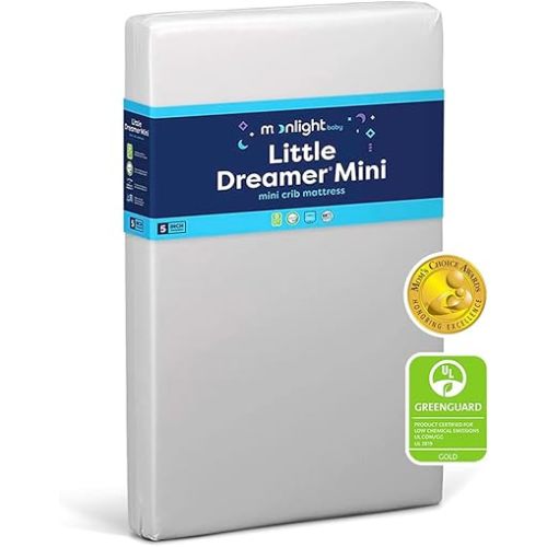 Moonlight Slumber Little Dreamer Mini Crib Mattress - Dual-Sided, 2-Stage Baby and Toddler Mattress with Plush and Extra Firm Layers and Waterproof Mattress Cover - 38"x 24"x 5"