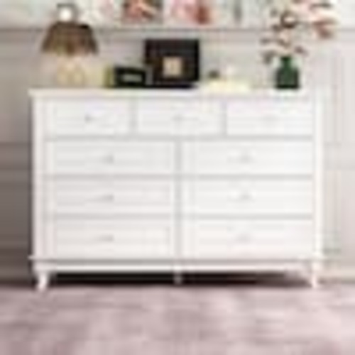 FUFU&GAGA White Wooden 9-Drawer Chest of Drawers 55.1 in. W x 37 in. H x 15.7 in. D Console TV Stand, Modern European Style KF330075-01