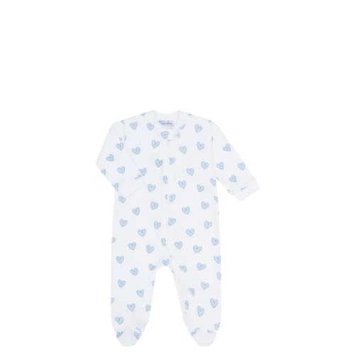 Blue Heart Print Zipper Footie