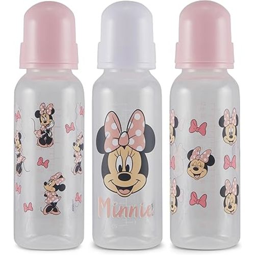 Baby Bottles 9 oz for Boys and Girls| 3 Pack of Disney Minnie Bows and Winks Infant Bottles for Newborns and All Babies | BPA-Free Plastic Baby Bottle for Baby Shower