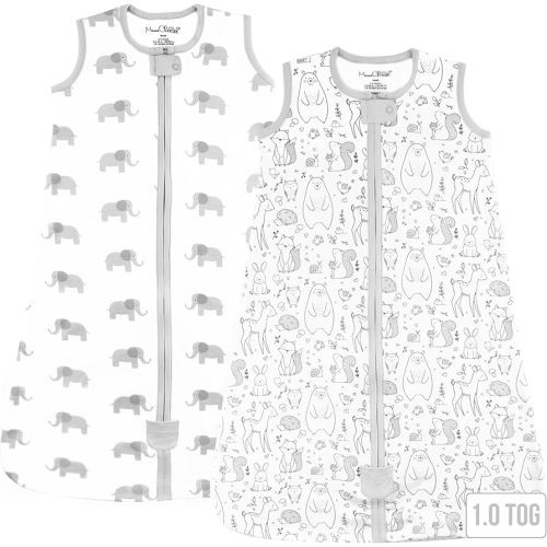 Baby Sleep Sack 1.0 TOG, Organic Cotton Baby Wearable Blanket with Two-Way Zipper, Swaddle Transition Baby Sleeping Bag, All-Season Sleep Sack for Newborn Infant Toddler Boy Girl, 2-Pack