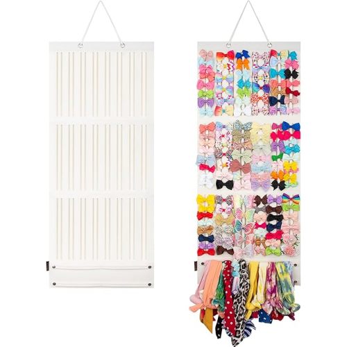 Baby Girl Hair Bows Holder, Hair Clips Storage Hanger For Ribbons, Hair Bows Organizer, Baby Hair Clip Storage Display Sturdy Stand, Wall Hanging for Girl Room, Baby Nursery Decors (White, Large)