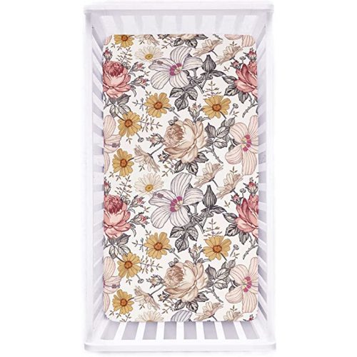 Crib Sheet Jersey Cotton, Fitted Cotton Baby & Toddler Universal Crib Sheets, Floral Crib Sheet Set