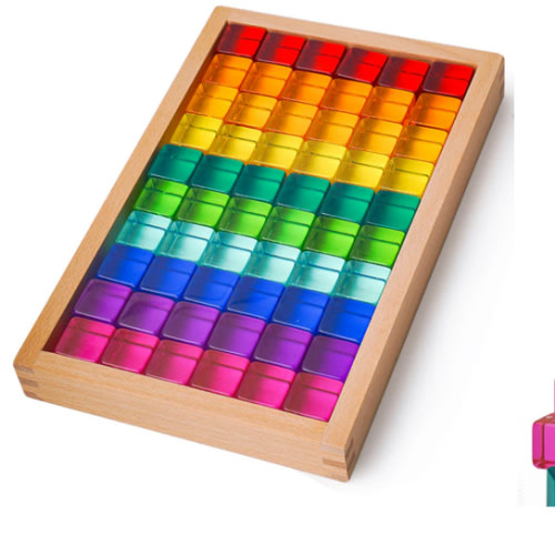 60 Pcs Rainbow Translucent Lucite Cubes Set With Storage Tray