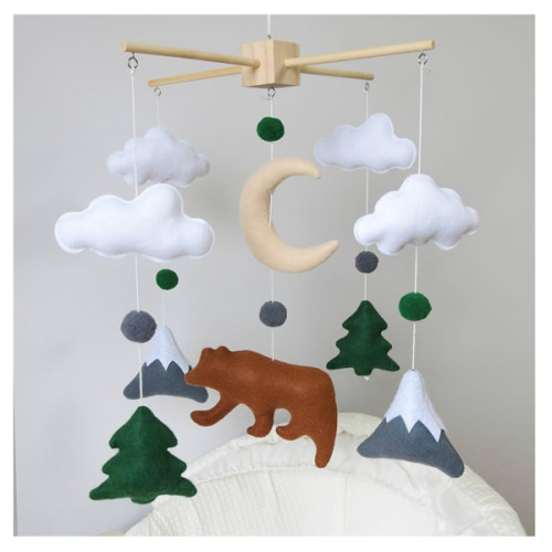 Woodland Mobile for Crib Bear Baby Mobile for Crib Woodland Crib Mobile for Boys Girls Forest Baby Nursery Mobile for Bassinet