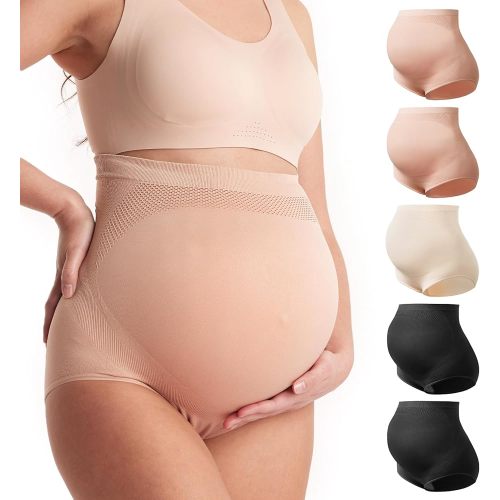 Momcozy Women's Maternity High Waist Underwear Pregnancy Soft Seamless Maternity Underwear Over Bump 5 Pack