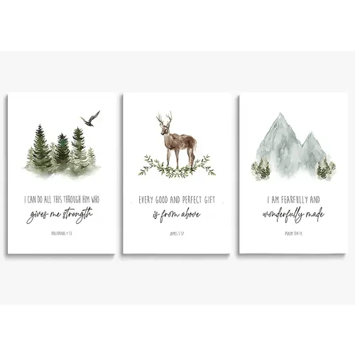 SKYSUKEY Christian Nursery Decor Baby Bible Verse Wall Art Scripture Inspirational Prints Watercolor Forest Woodland Nursery Wall Decor Christian Home Decor Christian Canvas Wall Art Religious Décor