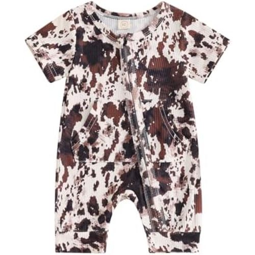 Baby Boy Girl Western Clothes Romper Short Sleeve Bodysuit Cow Print Onesie Playsuit Ribbed Jumpsuit Summer Outfit