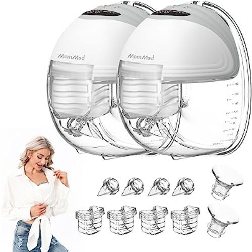 MomMed S21 Wearable Breast Pump - Smart Display, Leak-Proof Design, Hands-Free Double Portable Electric Breast Pump with 3 Mode &12 Levels - 24mm Shield & 6 Pairs of Flange Inserts (17mm, 19mm, 21mm)
