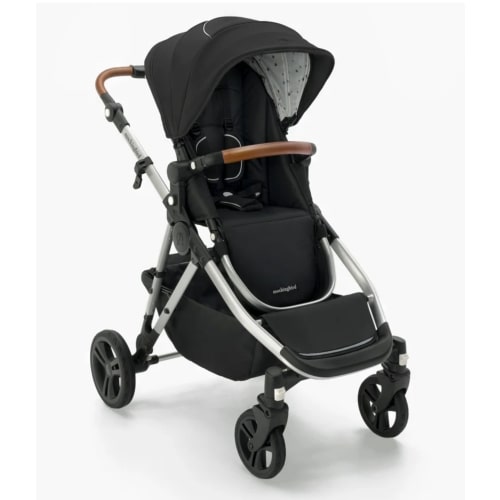 Mockingbird Single-to-Double Stroller 2.0 Color: Black/Pattern: Watercolor Drops/Frame: Silver with Penny Leather