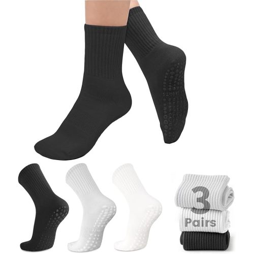Purplepig 3 Pairs Grip Pilates Socks Non-Slip Yoga Socks for Women Pilates, Pure Barre, Barefoot Workout, Pregnancy, Hospital