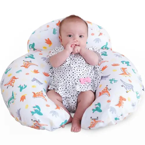 Nursing Pillow, Breastfeeding Pillows, More Support for Mom and Baby, with Removable Cotton Cover and Colorful Animal Patterns, Machine Washable, Plus Size, White