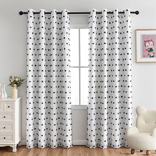 MYSKY HOME 100% Blackout Curtains for Bedroom Total Light Blocking Curtains 84 Inch Long Room Darkening 2 Panels Grommet Double Layer Curtains Privacy Window Drapes with Black Pom Pom Sheer 52" x 84"