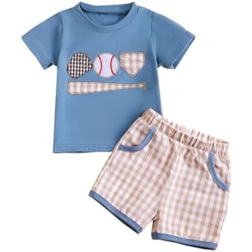 Toddler Baby Boy Summer Clothes Baseball Embroidery Short Sleeve Top and Shorts Set 2Pcs Baseball Outfits