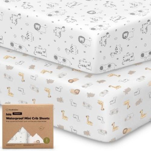 KeaBabies 2pk Isla Waterproof Mini Crib Sheets for Boy, Girl, Soft Pack and Play Sheets for Graco Pack and Play Mattress