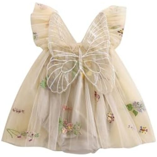Newborn Infant Baby Girls Clothes Flower Butterfly Embroidery Sleeveless Romper Tulle Mesh Dress Toddler Bodysuit