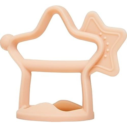 Star Teether - 100% Silicone, Wearable Type, Baby Chew Toy, Baby Gift for Newborn, Roly Poly Toy, Silicone Teething Toys for Infant and Toddler, Bracelet Type, Pack of 1 (Coral Beige)