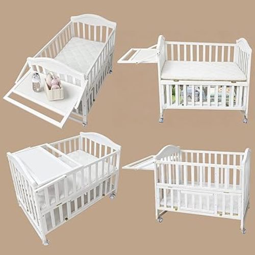 Portable Mini Baby Crib - Cunas para Bebes with Changing Shelf and Mattress Included,2025 Wheeled Wood Baby Bassinet,Bassinet Bedside Co Sleeper for Small Room,White