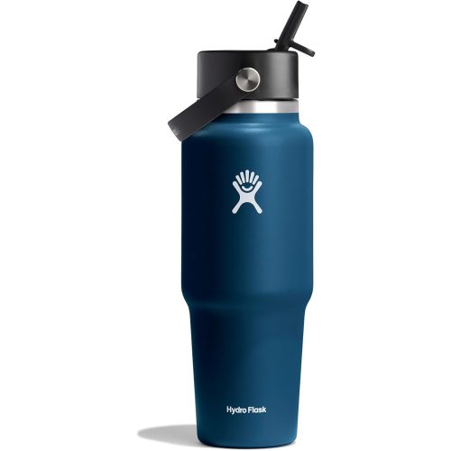 Hydro Flask Travel Water Bottle - Insulated Stainless Steel - Wide Straw Lid, Non Spill, Leakproof in 32 Oz Indigo Blue