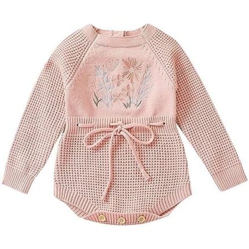 Baby Girl Knitted Romper Sweater Long Sleeve Knit Embroidery Floral One Piece Bodysuits Warm Fall Winter Clothes
