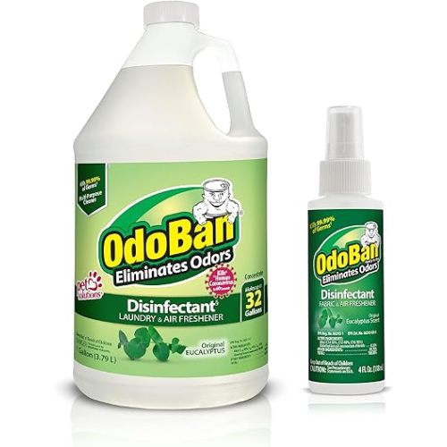 OdoBan Ready-to-Use Disinfectant and Odor Eliminator, Set of 2, 4 Ounce Travel Spray and 1 Gallon Concentrate, Original Eucalyptus Scent