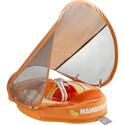 Mambobaby Float Add Tail Newest Baby Swim Float with Canopy Solid Pool Infant Swim Trainer Swimming Training Lying Air Free Water Floats Non-Inflatable Waist Swim Ring for Toddlers (Orange)