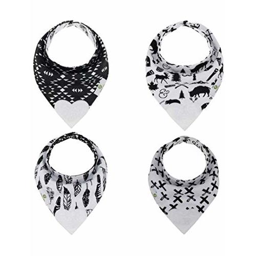 Pickle & Olive Reversible Baby Teething Bibs - Attached Heart Shaped Teether - Monochrome - Set of 2