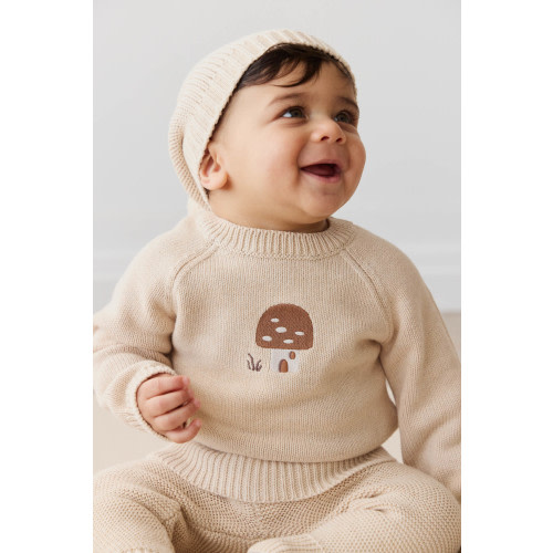 Ethan Jumper - Oatmeal Marle Jacquard Mushroom House