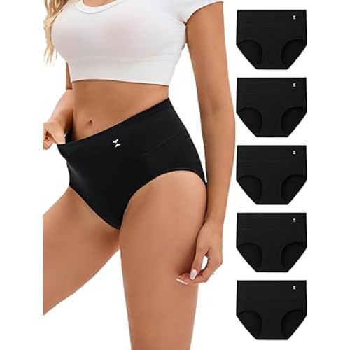 INNERSY Women's Underwear Cotton Soft Underwear High Waisted Breathable Briefs 5 Pack