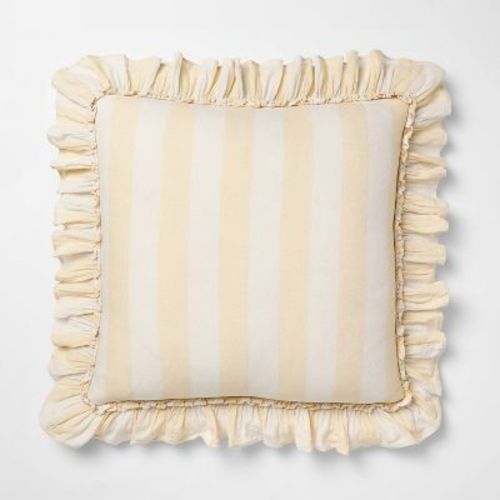 Square Pillow Big Stripe with Ruffle Pale Yellow and Cream - Threshold™ Design with Studio McGee