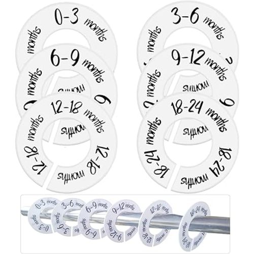 6 PCS Baby Closet Dividers,Baby Clothes Size Hanger Dividers for Nursery Closet,Fits Most Clothing Organizer Rods(0-24 Months Double-Sided)