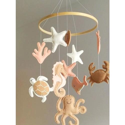 Music Box Mobile Crib Cheerful Sea Animals Baby Room Accessory Mobile Nursery Felt Rabbit Sky Baby Mobile Hanging Star Neutral Mobile