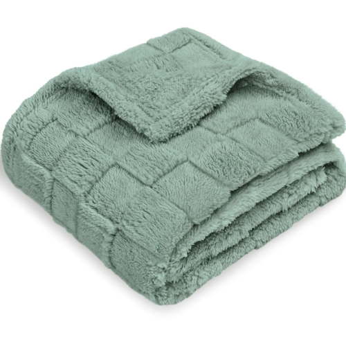Homritar Boys 100% Polyester Soft and Cozy 3D Checkerboard Flannel Baby Blanket, Sage Green