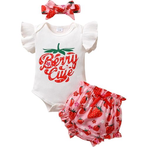 Baby Girl Clothes Infant Summer Outfits Set Ruffle Sleeve Romper and Floral Shorts with Headband