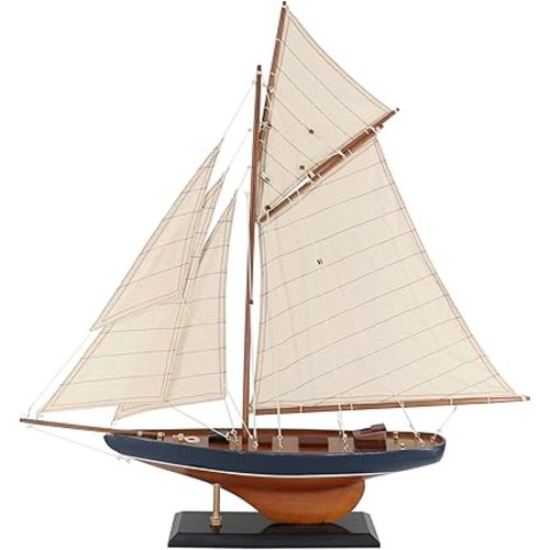 NAUTIMALL 25" Wooden Sailboat Model Columbia America's Cup Ship Nautical Yacht Vintage Rustic Home Decor (Vintage Blue)