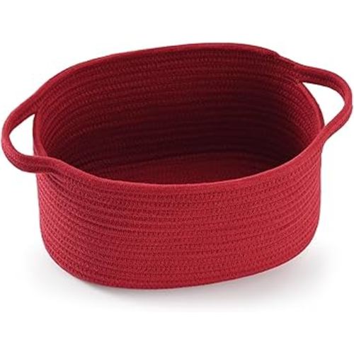 Cute Burgundy Woven Gift Basket with Handle – Empty Baskets for Christmas, Valentine's Day Birthday Raffle, Decorative Storage Organizer Box for Toys Gifts Seasonal Decor (13"D x 8"W x 6"H)