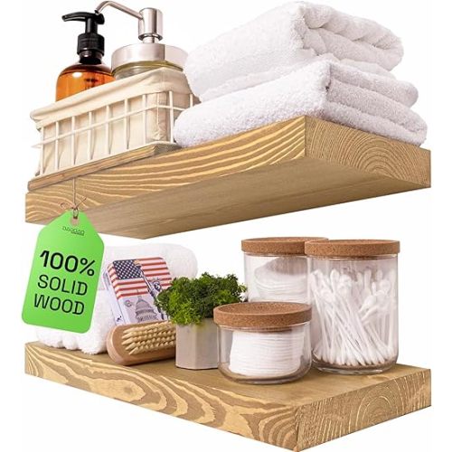 BAOBAB WORKSHOP Natural Wood Floating Shelves for Wall 16 inch - Oak Floating Shelf - 16 x 6.7 Inch, Set of 2